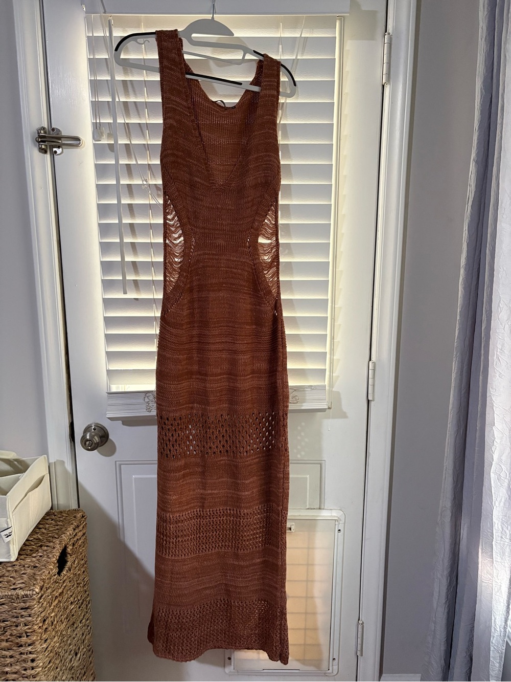 Brown Crochet Knit Maxi Maternity Dress